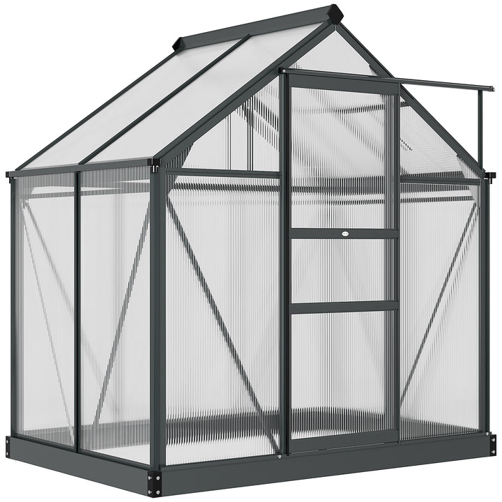 Outsunny 6.2' x 4.3' x 6.6' Clear Polycarbonate Greenhouse Large Walk-In Green House Garden Plants Grow Galvanized Base Aluminium Frame w/ Slide Door