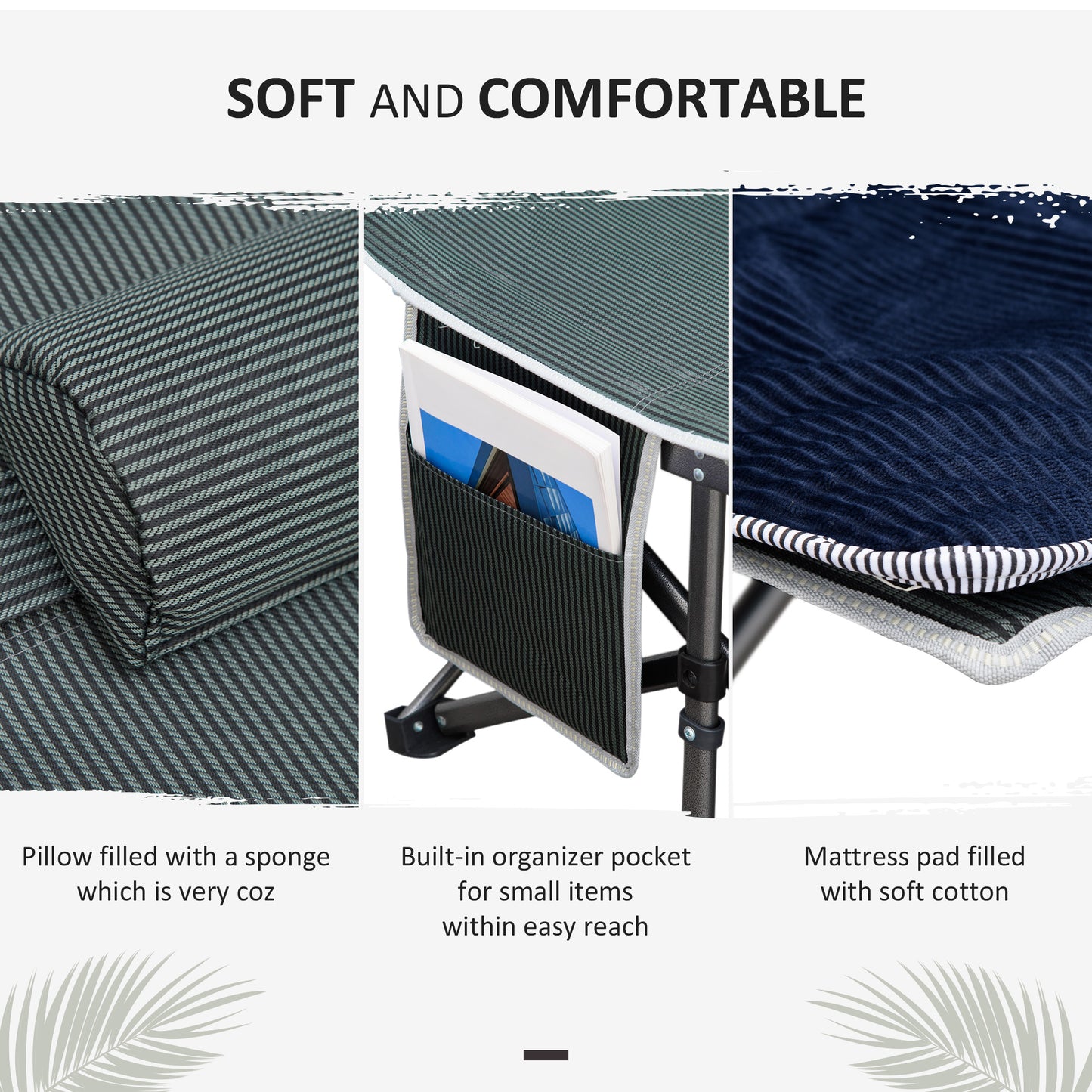 Outsunny Folding Camping Cot with Mattress & Pillow, Double Layer Oxford Heavy Duty Sleeping Cot with Carry Bag Light Grey