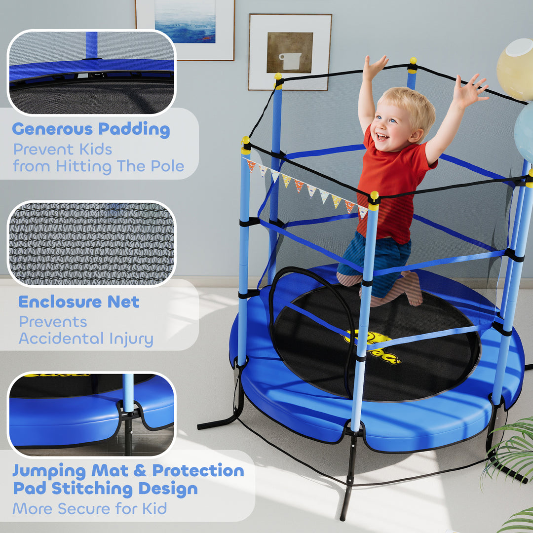 Qaba Kids Trampoline with Safety Enclosure Net and Safety Pad, Indoor Outdoor for Age 3-10 Years Old, Multi-coloured