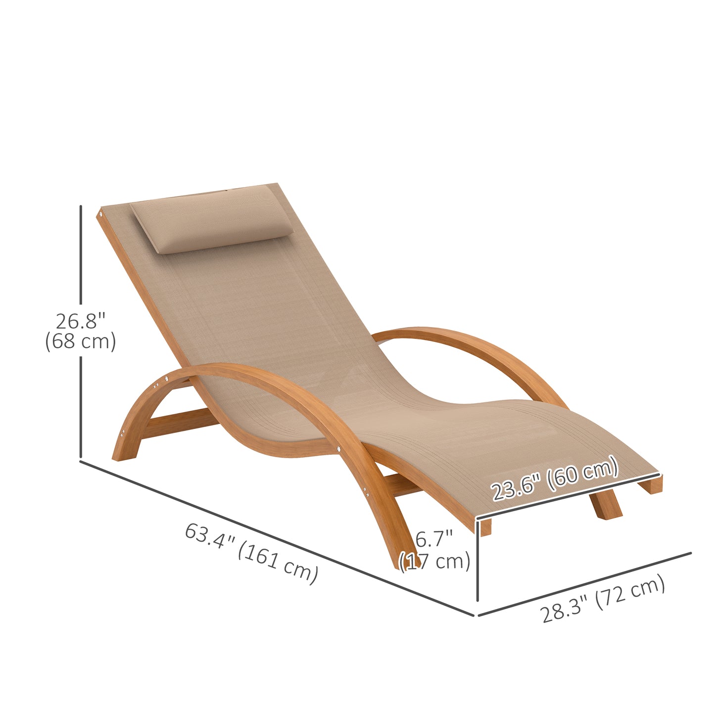 Outsunny Outdoor Wood Chaise Lounge Chair Recliner Patio Camping with Headrest, Teak & Black