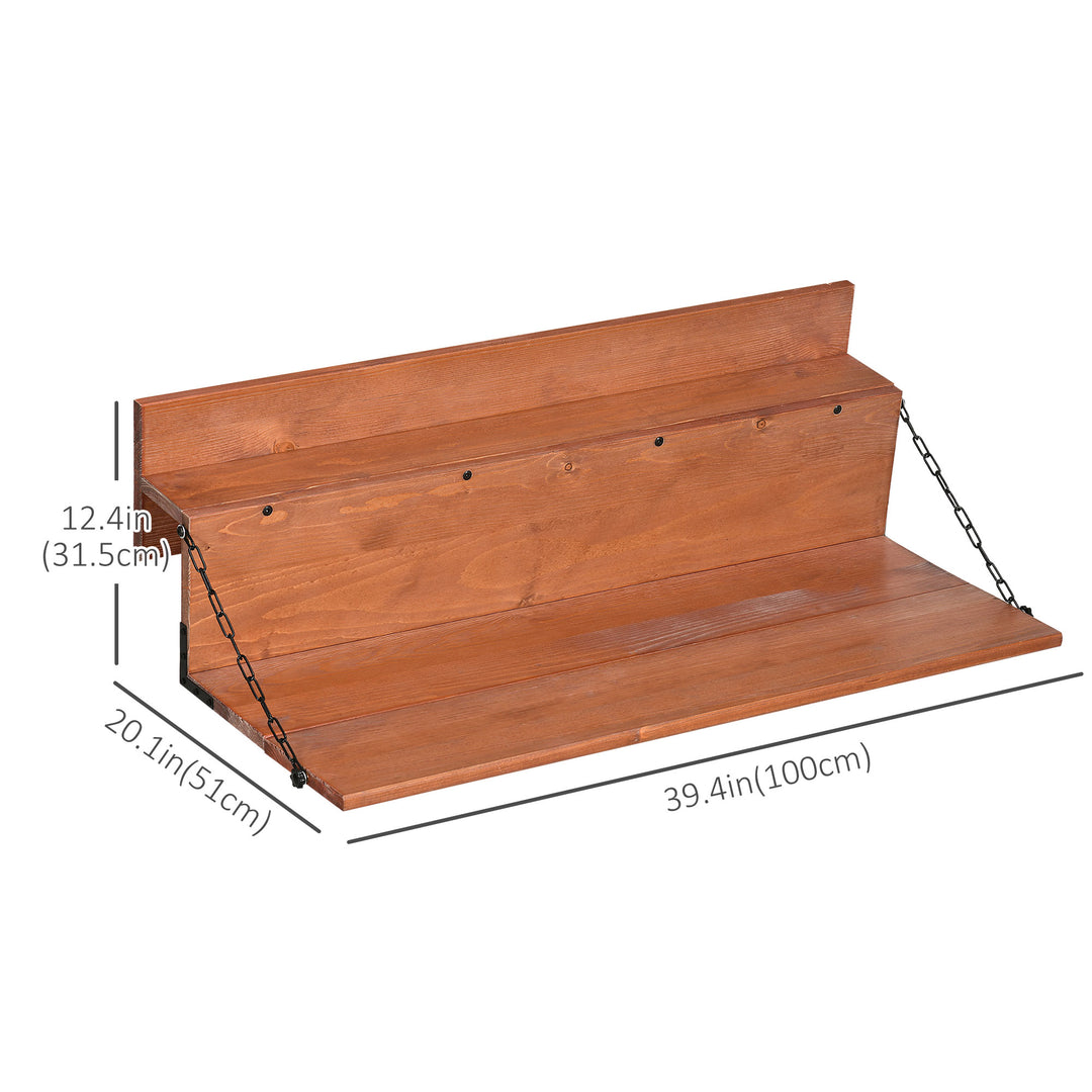 Outsunny Railing Hanging Table, Folding Balcony Table, Spruce Foldable Desk with Width 39.4 inch for Patio and Garden, Orange