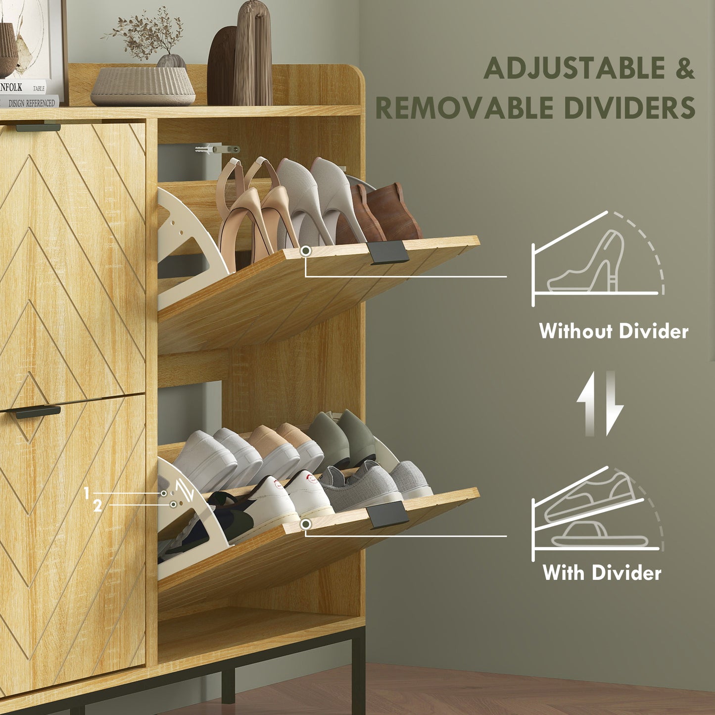 HOMCOM Narrow Shoe Storage Cabinet, Modern Slim Shoe Cabinet with 4 Flip Drawers, 16 Pairs of Shoes for Hallway, Entryway, Oak
