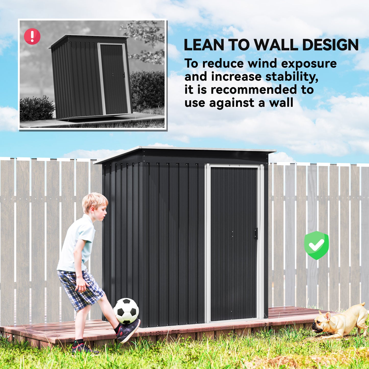 Outsunny 5 x 3 FT Outdoor Storage Shed with Sliding Door and Sloped Roof, Steel Frame Garden Shed Tool Equipment, Black