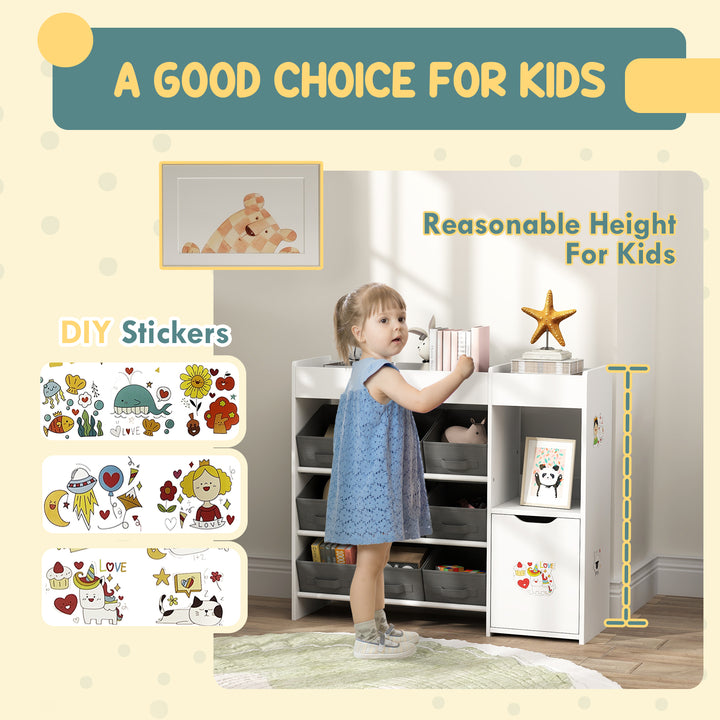 Qaba Toy Storage Organizer with 9 Non-Woven Fabric Boxes, Storage Cabinet & Shelves, for Kids Room, Nursery, Playroom, White