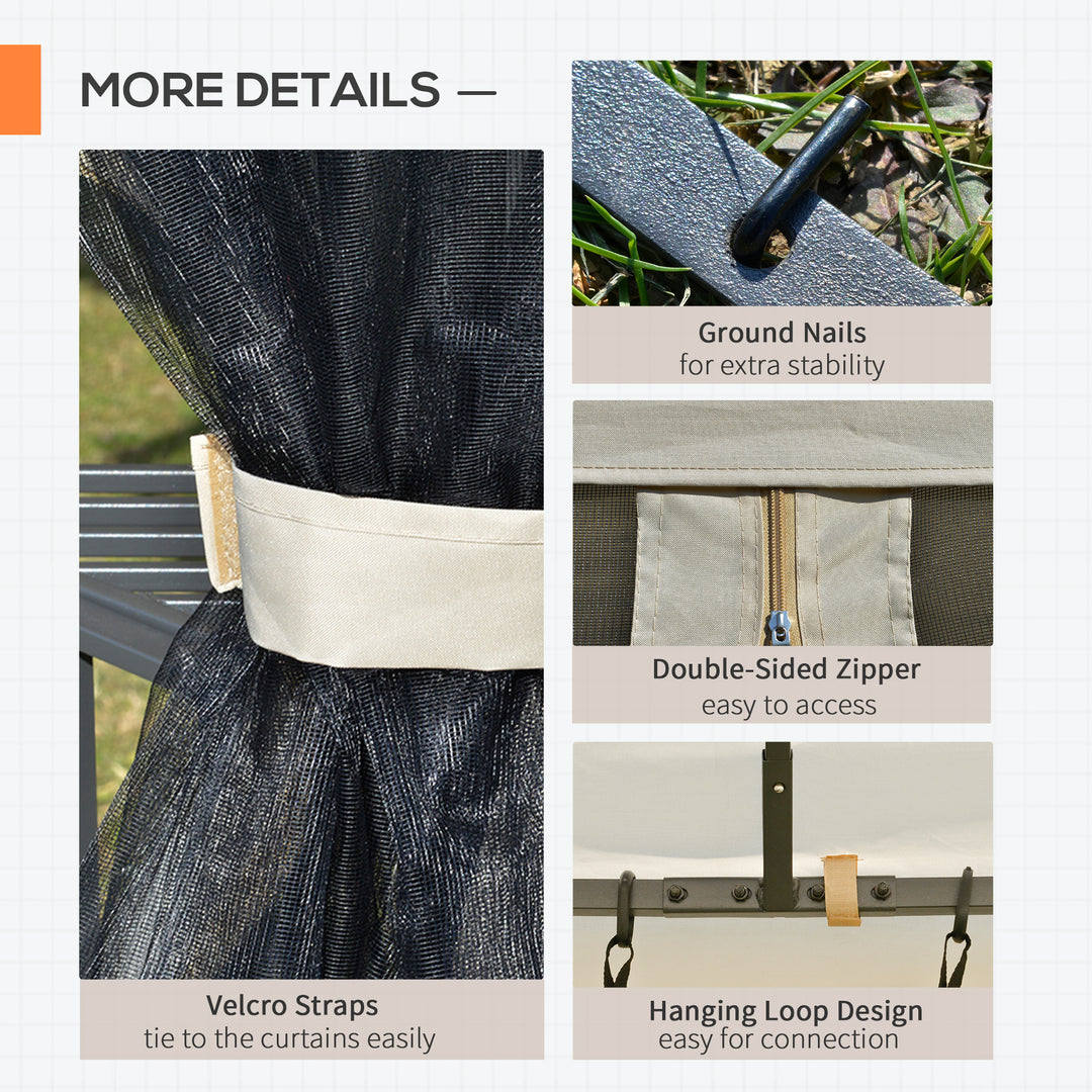 Outsunny 12' x 10' Outdoor Patio Gazebo Canopy with Double Tier Roof, Removable Mesh Sidewalls, Triangular Display Shelves, Beige