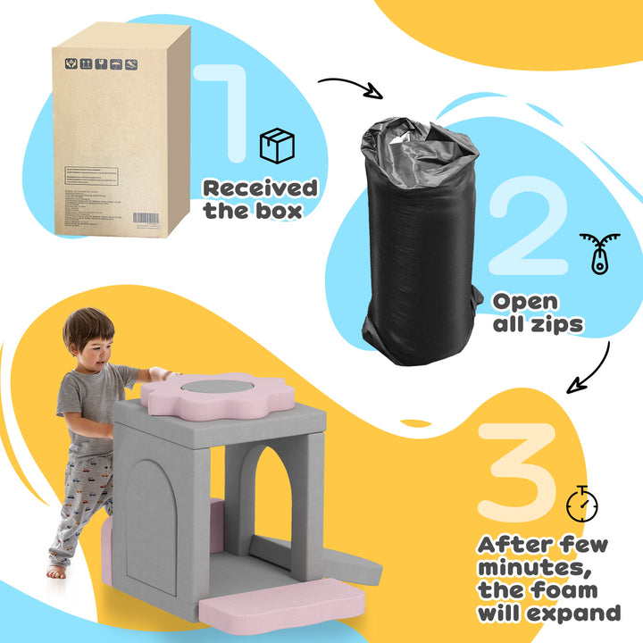 Qaba 12-Piece Climbing Toys for Toddlers with Ball Pit (Balls not Included), Indoor Climb and Crawl Activity Play Set, Grey