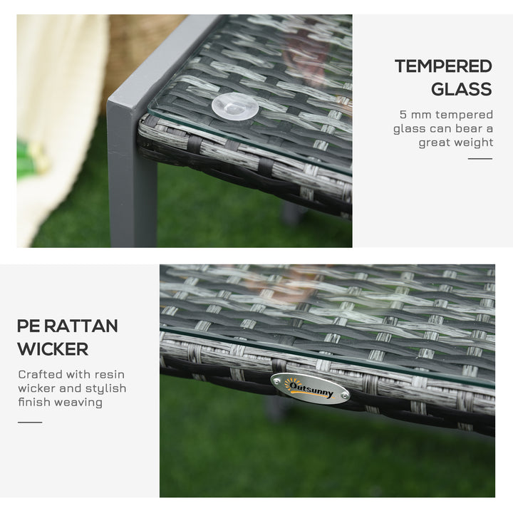 Outsunny Rattan Coffee Table, Wicker Patio Side Table with Tempered Glass Top and Aluminum Frame for Outdoor, Garden, Gray