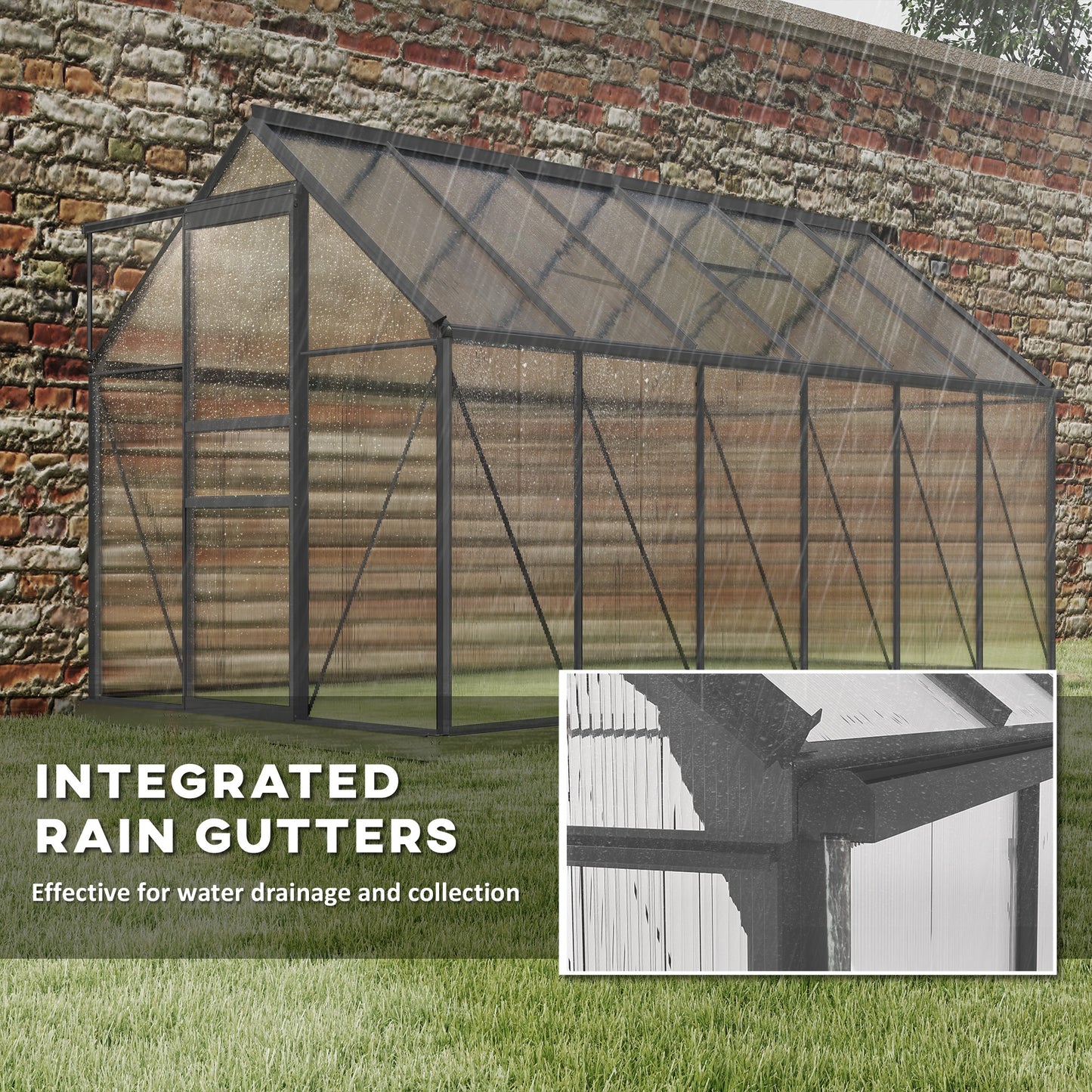 Outsunny 6' x 12' x 6.5' Walk-in Greenhouse, Polycarbonate Greenhouse with Adjustable Roof Vent, Base, Sliding Door, Clear
