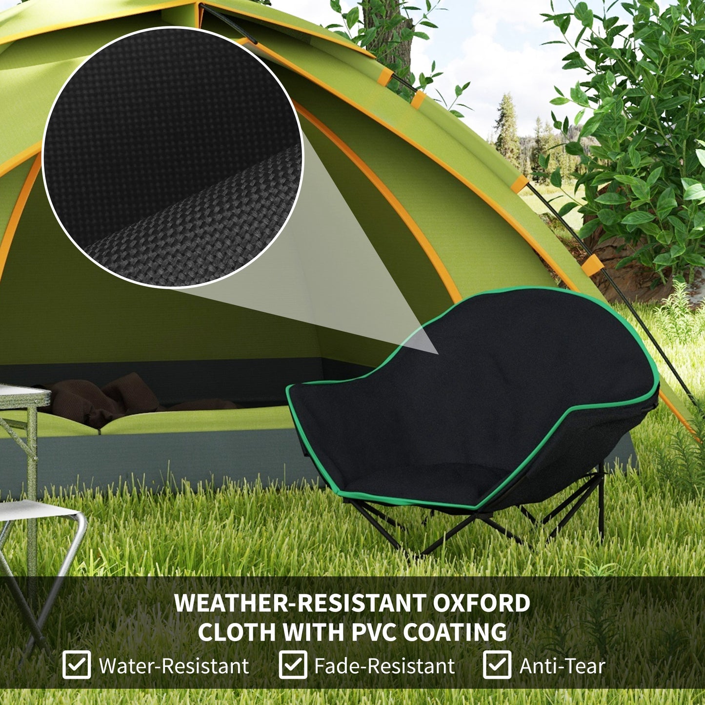 Outsunny Foldable Camping Chair Padded Moon Saucer Chair with Carry Bag, Storage Pocket for Outdoor, Beach, Picnic, Hiking, Fishing, Travel