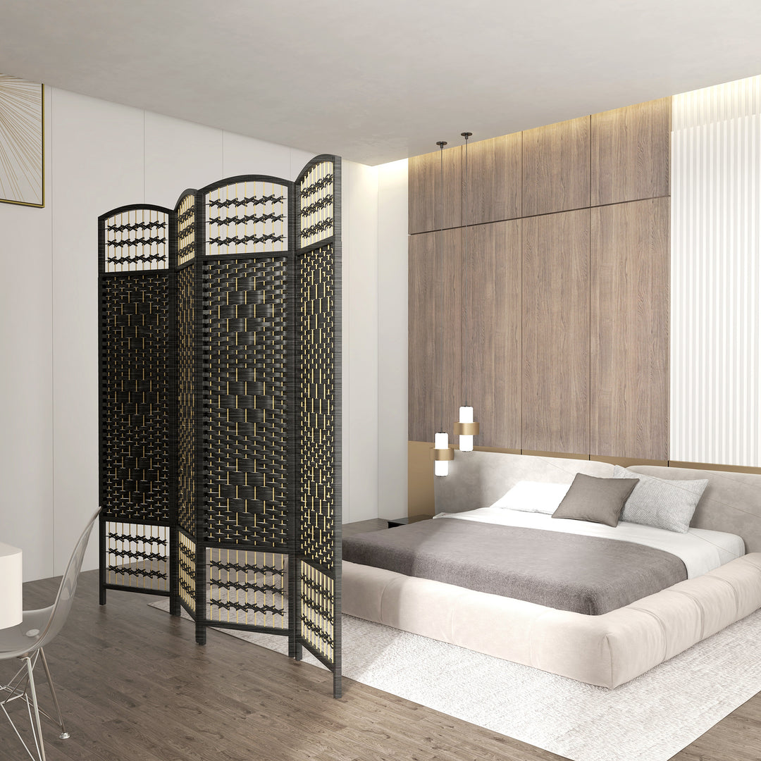 HOMCOM 4 Panel Folding Room Divider, Portable Privacy Screen, Wave Fiber Room Partition for Home Office, Natural