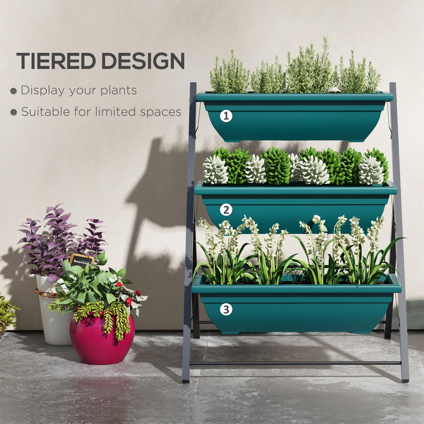Outsunny 3-Tier Vertical Raised Garden Planter with 5 Boxes, Outdoor Plant Stand Grow Container for Vegetable Flowers