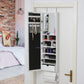HOMCOM Mirror Jewelry Cabinet Armoire, Jewelry Organizer with 18 LED Lights, Wall-Mounted and Over-The-Door Cabinet with 3 Mountable Heights, Drawer and Open Shelf, White