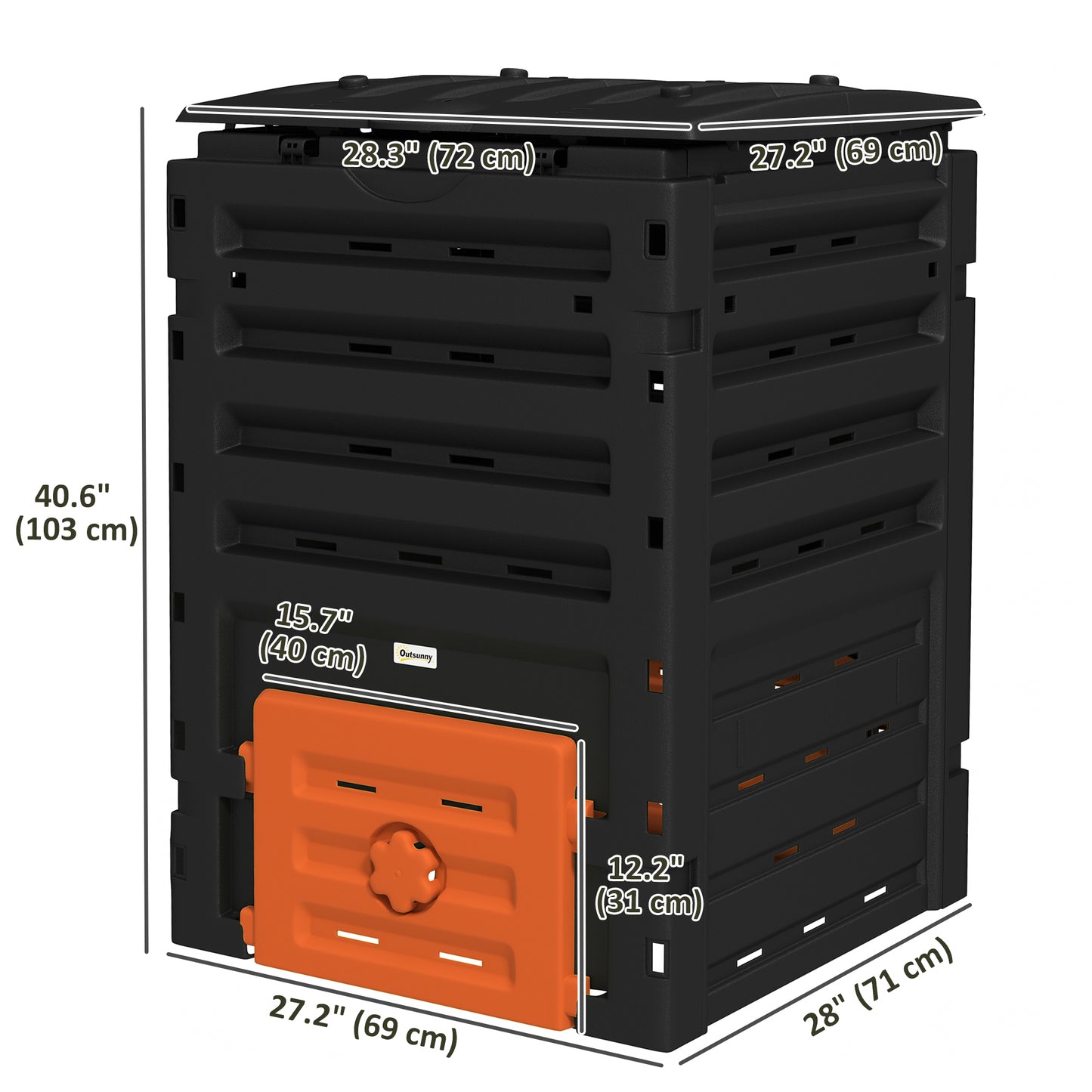 Outsunny Compost Bin, Garden Composter with 80 Vents and 2 Sliding Doors, 120 Gallon (450L), Black