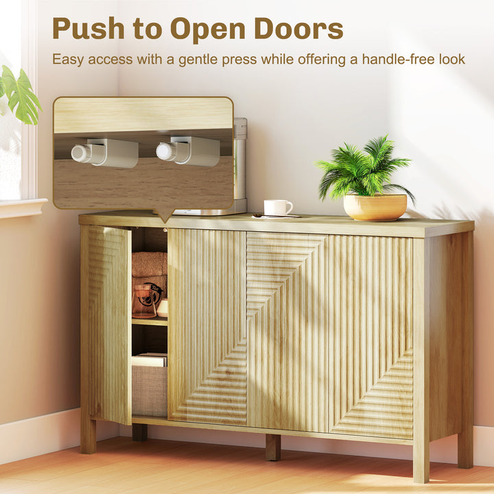 HOMCOM 47" Buffet Cabinet with Storage, Fluted Sideboard with Push to Open Design, 2 Adjustable Shelves and 4 Doors, Natural