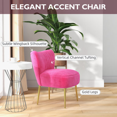 HOMCOM Velvet Lounge Chair, Modern Accent Chair for Living Room with Gold Steel Legs and Tufting Backrest, Pink