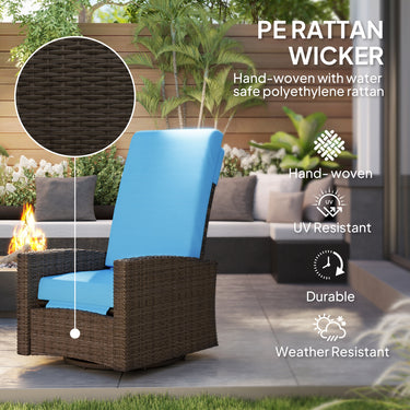Outsunny Outdoor Rattan Wicker Lounge Chair with Footrest & Soft Cushion for Patio, Garden, Backyard, Sky Blue