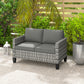 Outsunny 2 Seat Patio Loveseat Deluxe Wicker Sofa Chair Outdoor Rattan Furniture Couch All Weather with Cushion for Balcony, Deck, Garden and Poolside, Grey