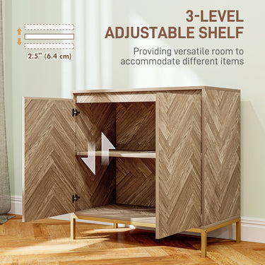 HOMCOM Accent Cabinet, Storage Cabinet with Doors, Adjustable Shelf and Steel Legs, Sideboard for Living Room, Oak