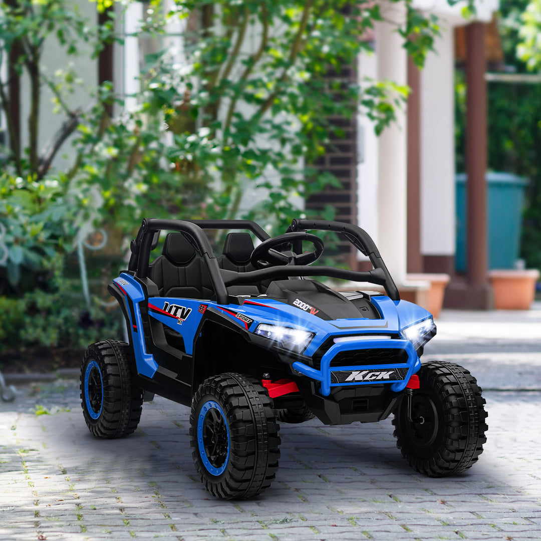 Qaba 2 Seater 24V 7AH Ride on Truck, Electric Car for Kids w/ Spring Suspension, Remote Lights, Horn, Music, Blue