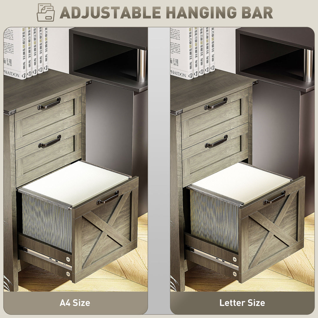 HOMCOM Vertical Filing Cabinet with 3 Drawers, Rustic Farmhouse Office Storage Cabinet for A4, Letter Size, Stone Grey