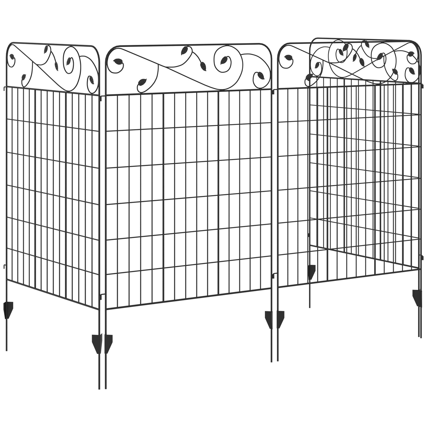 Outsunny Outdoor Metal Garden Fence Panels, Animal Barrier & Border Edging for Yard, Patio, 8 Pack, Scrollworks and Spears