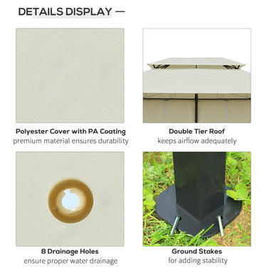 Outsunny 13' x 10' Soft-top Gazebo Patio Steel Canopy Portable Party Event with Double Canopy Roof, Curtains, Cream White
