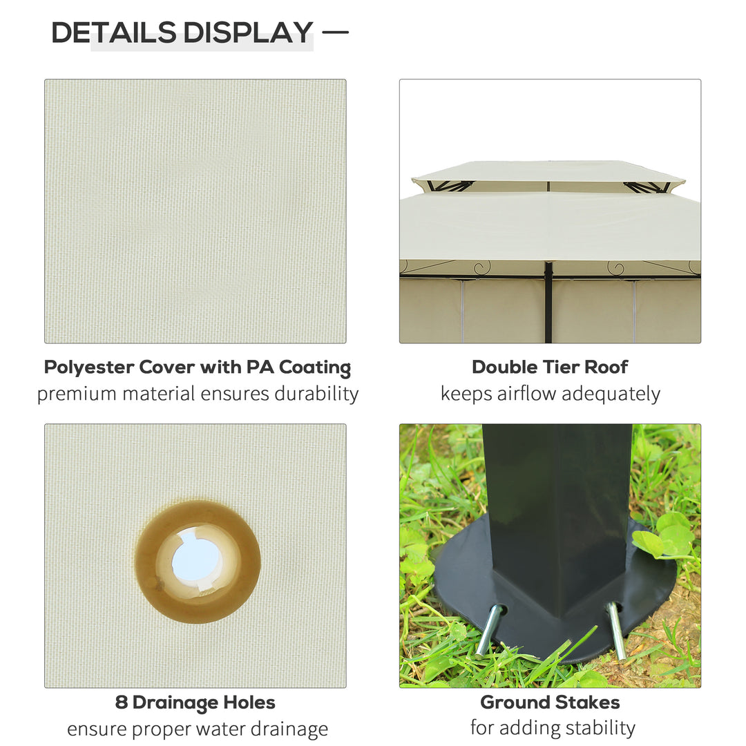Outsunny 13' x 10' Soft-top Gazebo Patio Steel Canopy Portable Party Event with Double Canopy Roof, Curtains, Cream White