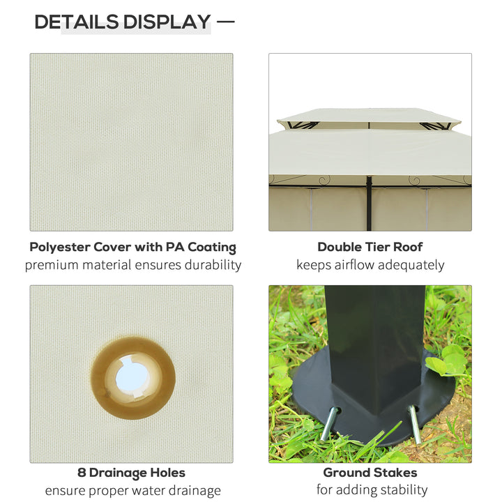 Outsunny 13' x 10' Soft-top Gazebo Patio Steel Canopy Portable Party Event with Double Canopy Roof, Curtains, Cream White