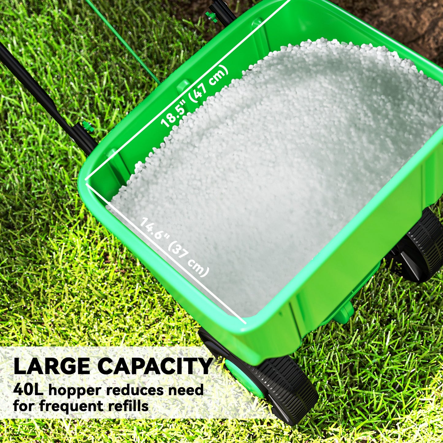 Outsunny Broadcast Spreader, 40 L Walk-Behind Fertilizer Spreader with 8.5" Wheels for Fertilizer, Seeds, Salt, 132 LB Capacity