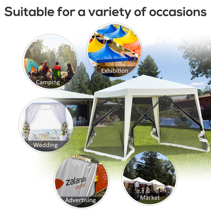 Outsunny 10x10ft Party Tent Canopy with Netting, Patio Screen House Slant Leg Outdoor Gazebo Sun Shade Shelter, Beige
