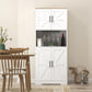 HOMCOM Farmhouse Kitchen Pantry, 68" Freestanding Hutch Storage Cabinet with Microwave Oven Countertop, White
