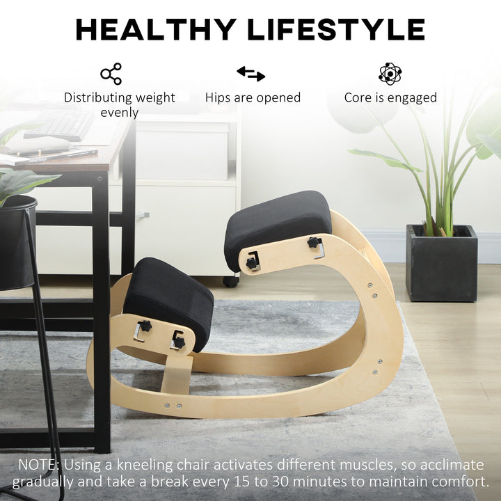 HOMCOM Ergonomic Kneeling Chair, Adjustable Rocking Wood Kneeling Stool, Desk Chair, Improve Posture, Cream White