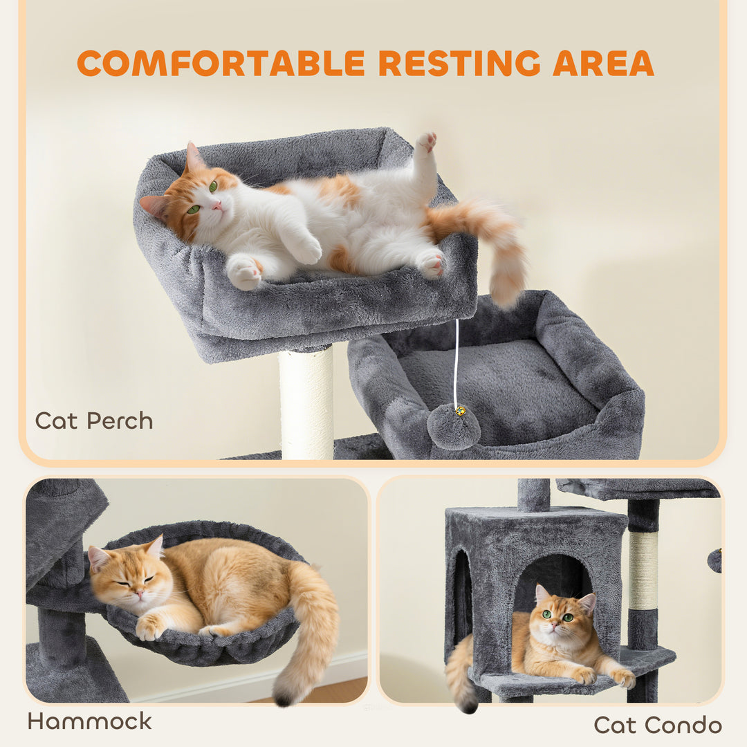 PawHut Cat Tree, 70" Multi-Level Cat Tower with 2 Condos, 2 Perches, Hammock, Toy Balls, Scratching Posts and Board, Green