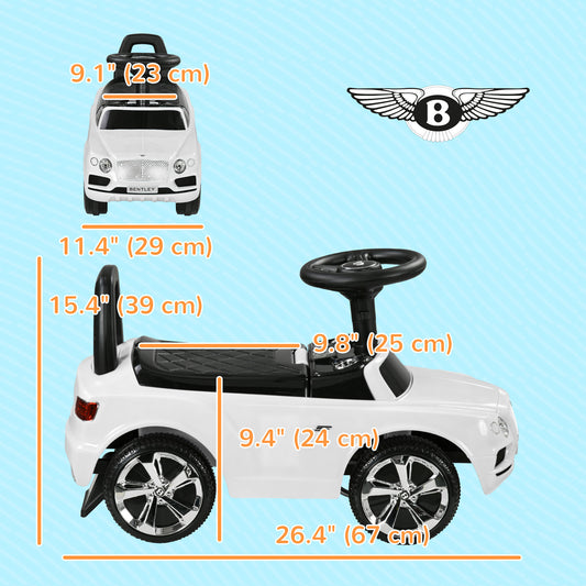 Qaba Bentley Bentayga Licensed Baby Car Foot To Floor with Horn Music, Under-Seat Storage, for 18-36 Months, White