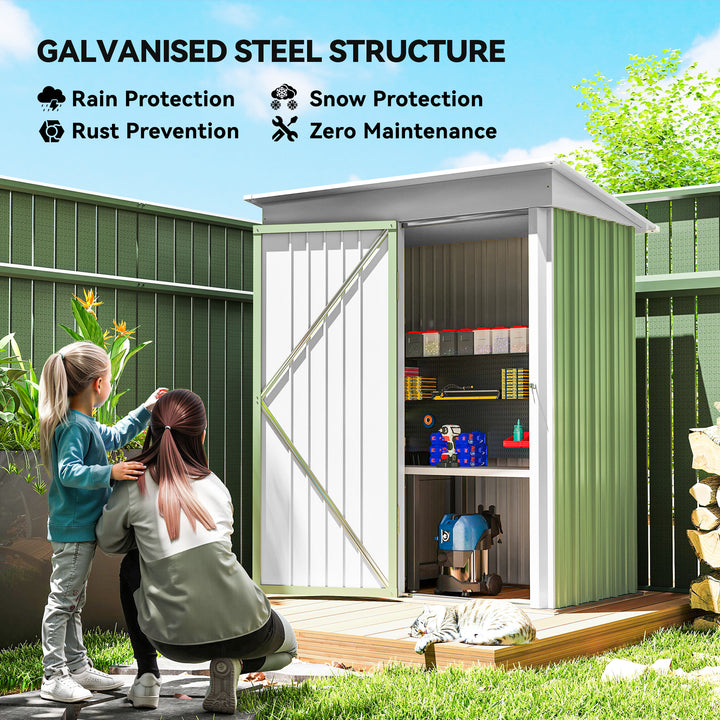 Outsunny Outdoor Storage Shed, Steel Lean-to Shed with Adjustable Shelf, Lock, Gloves, 5'x3'x6', Green