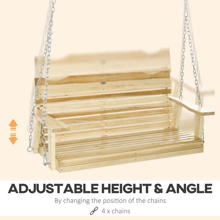 Outsunny 2-Seater Porch Swing, Patio Swing Bench with Adjustable Hanging Chains for Deck, Patio, Garden, Backyard, Natural Wood