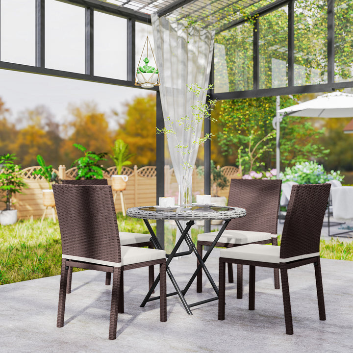Outsunny Patio Dining Chairs Set of 4, All Weather Wicker Armless Outdoor Chairs with Steel Frame for Garden, Backyard, Beige