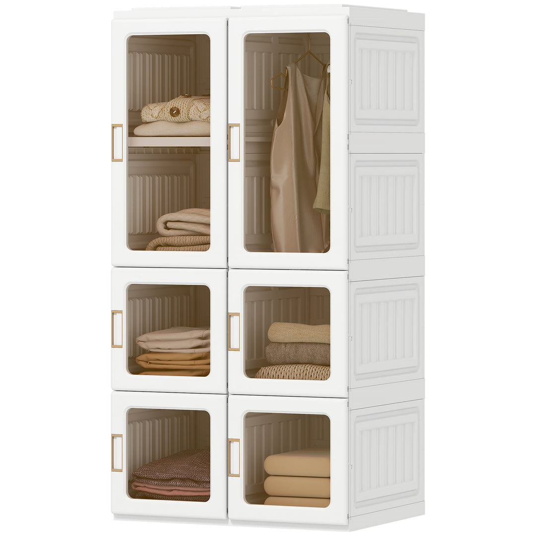 HOMCOM Portable Wardrobe, Foldable Plastic Closet with 5 Compartments, Hanging Rod and Magnetic Doors, White