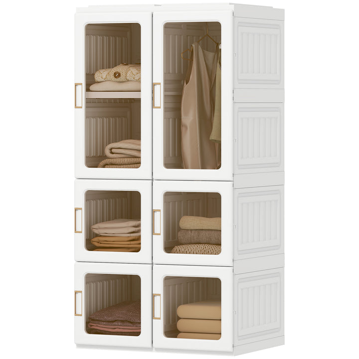 HOMCOM Portable Wardrobe, Foldable Plastic Closet with 5 Compartments, Hanging Rod and Magnetic Doors, White