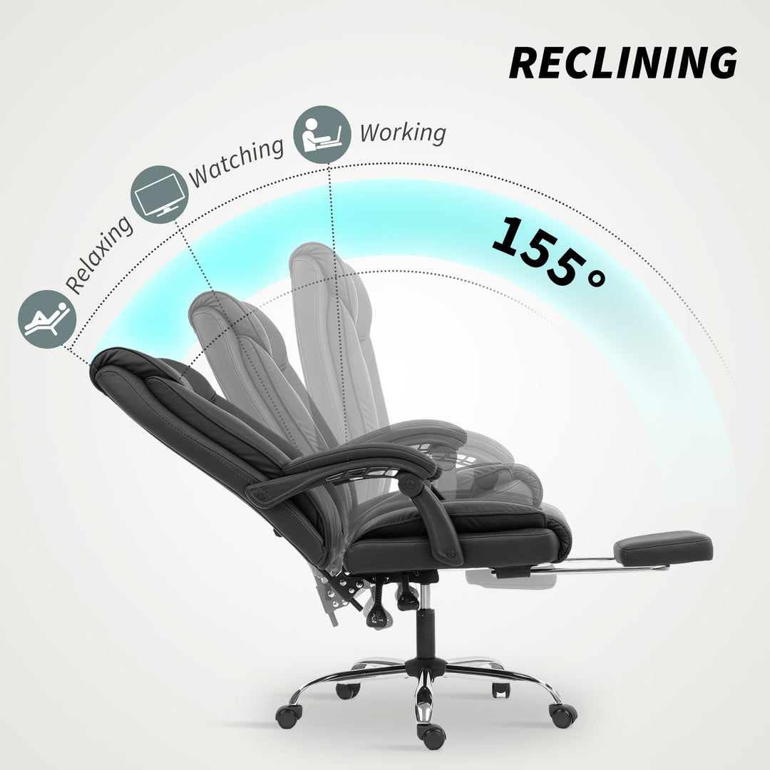 HOMCOM Executive Office Chair, Pet-Friendly Leather Ergonomic Desk Chair with Footrest, Swivel Recliner for Home Office, Black