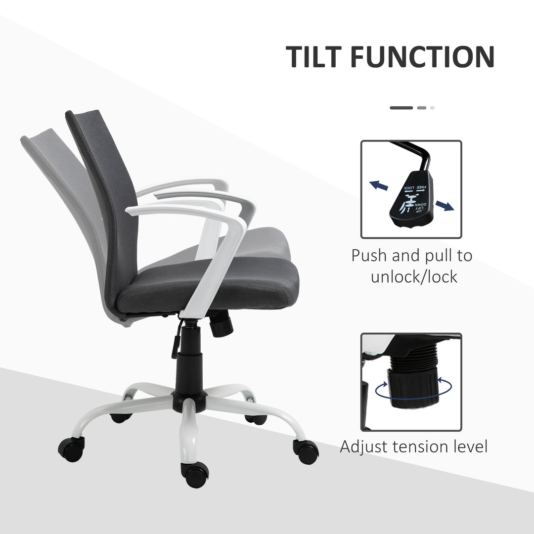 Vinsetto Linen Mid Back Office Chair With Tilt Function, Swivel Computer Chair, Charcoal Grey
