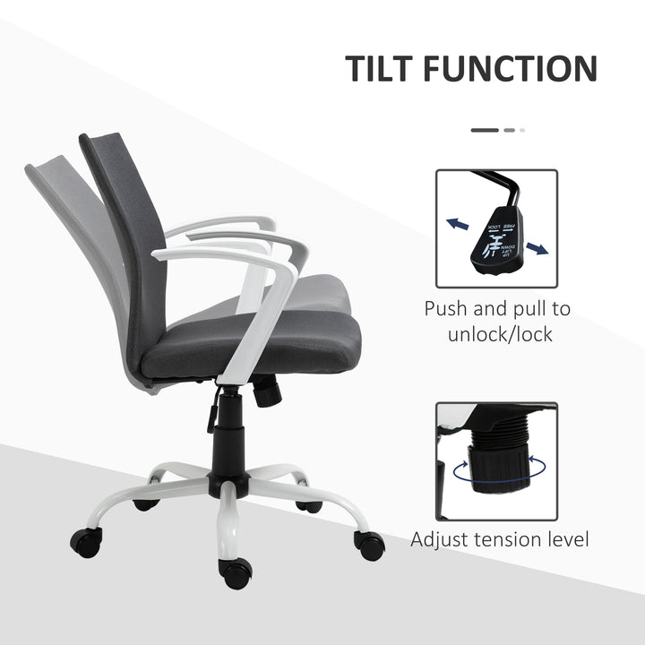 Vinsetto Linen Mid Back Office Chair With Tilt Function, Swivel Computer Chair, Charcoal Grey