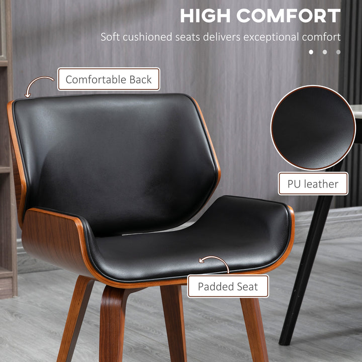 HOMCOM Dining Chairs Set of 2, PU Leather Kitchen Chairs with Upholstered Seats and Solid Wood Legs for Dining Room, Black