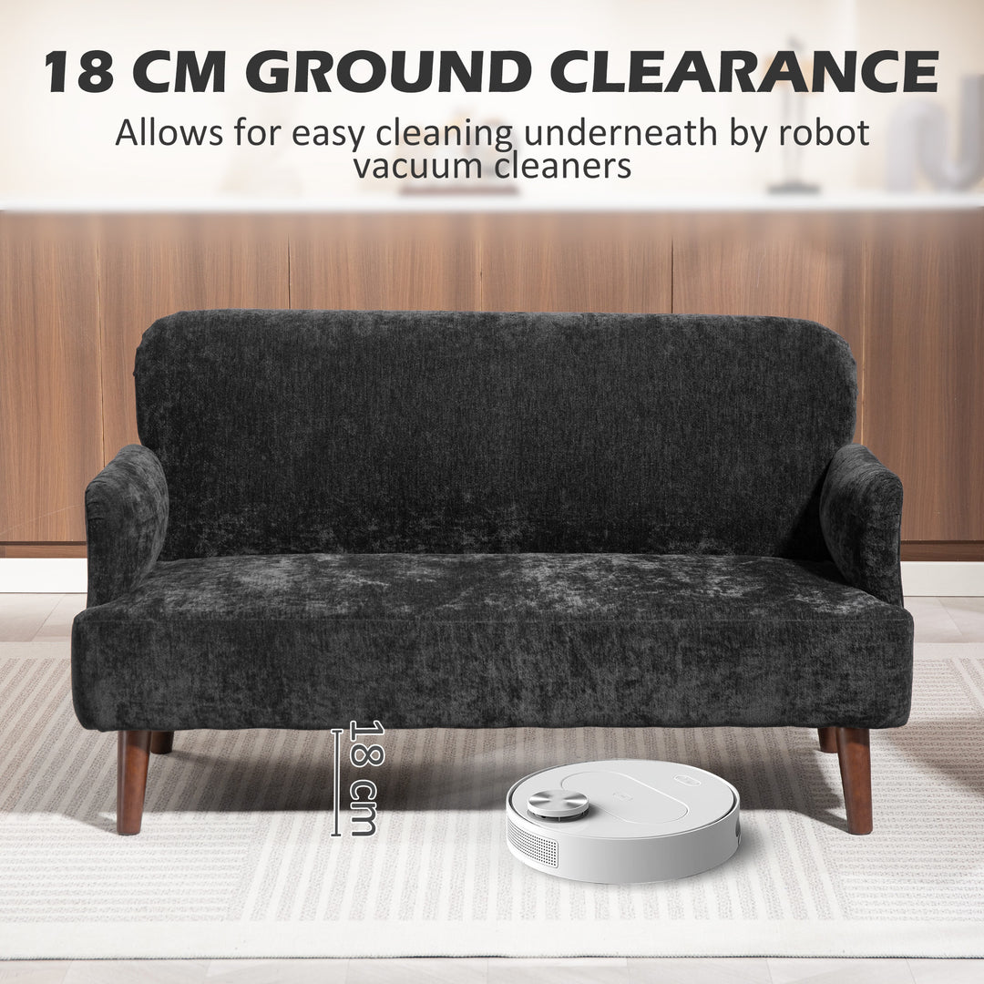 HOMCOM Velvet Feel Fabric 2 Seater Sofa, Small Sofa Loveseat with 8.3" Thick Padding and Wood Legs, Grey