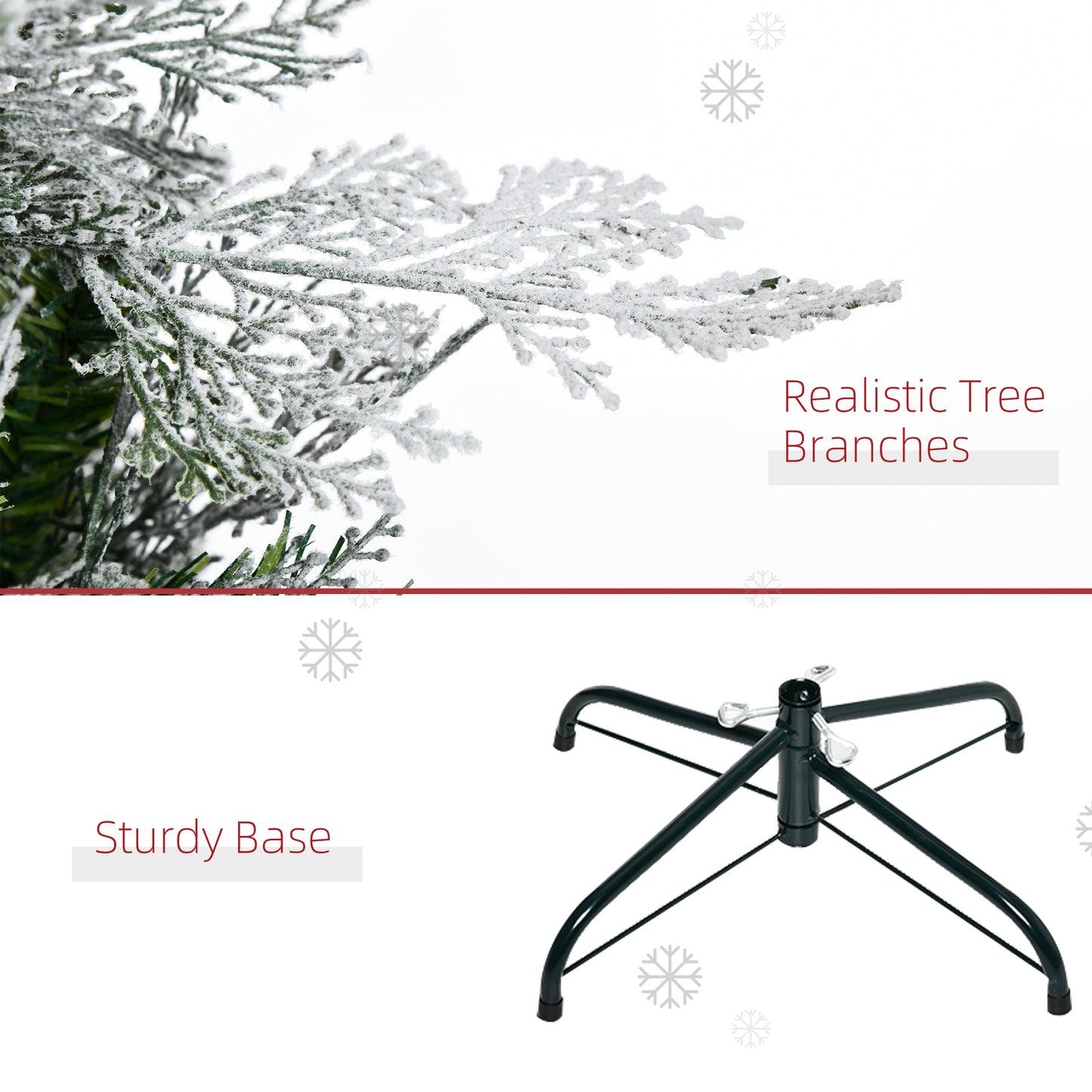 HOMCOM 7.5 Feet Pencil Snow Flocked Artificial Christmas Tree with 880 Realistic Cypress Branches, Auto Open, Green