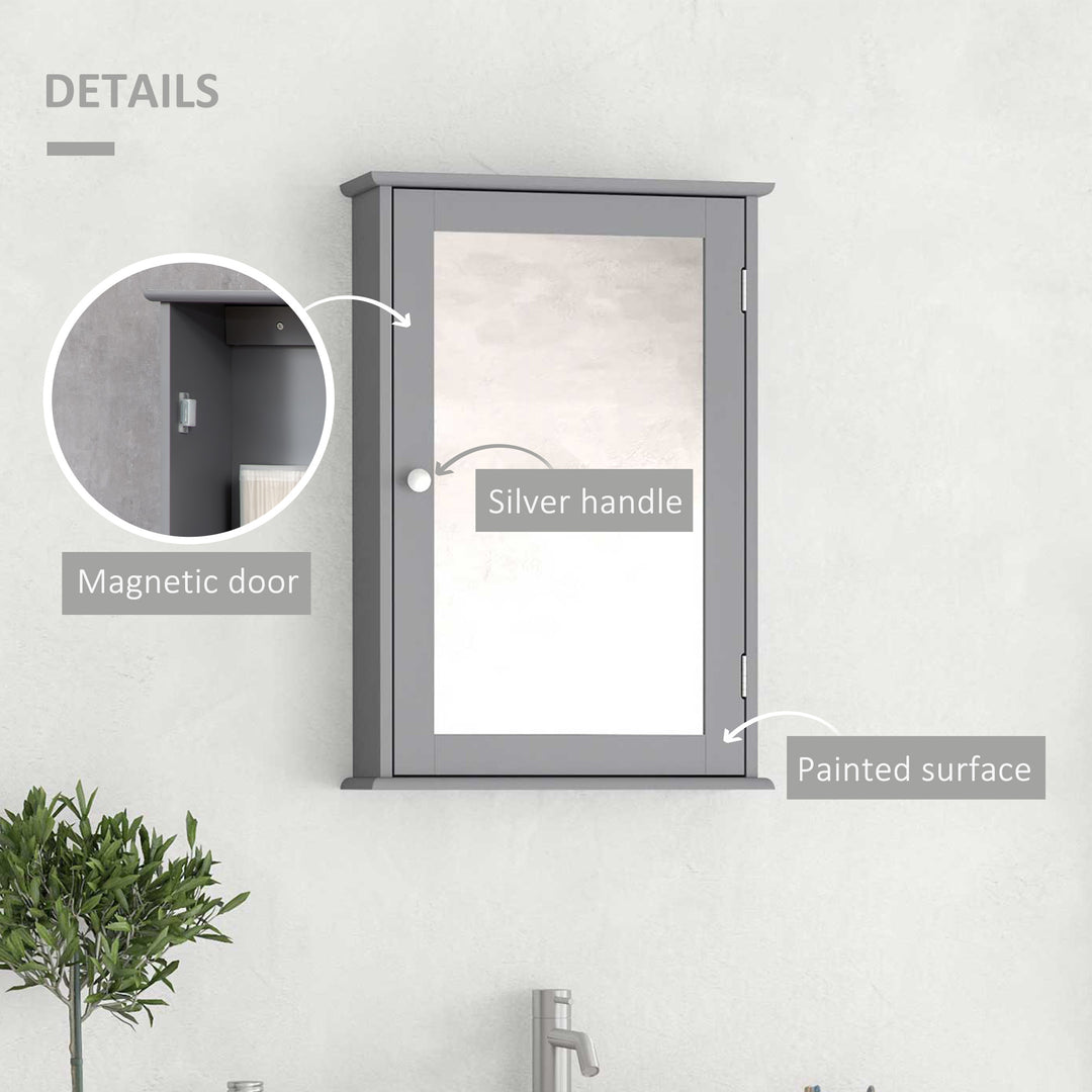 kleankin Bathroom Mirror Cabinet, Wall Mounted Medicine Cabinet with Door and Shelves, White