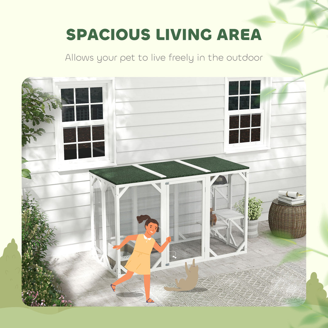 PawHut Catio Outdoor Cat Enclosure, Indoor Cat Cage, Pet House, Small Animal Hutch for Rabbit, Kitten, Kitty Crate Kennel with Waterproof Roof, Multi-Level Platforms, Lock, Camel