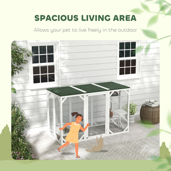 PawHut Catio Outdoor Cat Enclosure, Indoor Cat Cage, Pet House, Small Animal Hutch for Rabbit, Kitten, Kitty Crate Kennel with Waterproof Roof, Multi-Level Platforms, Lock, Camel