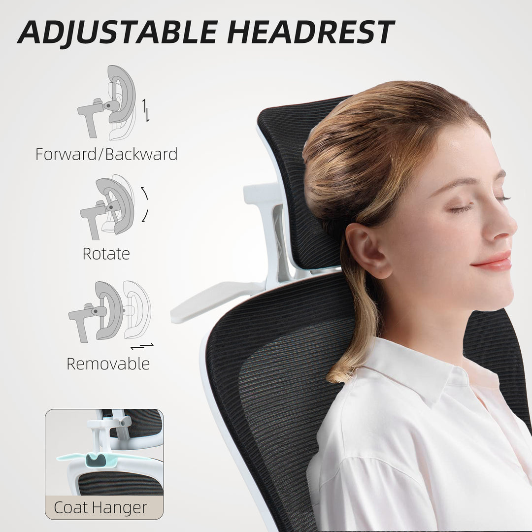 HOMCOM Mesh Office Chair, Ergonomic Desk Chair with Flip-up Armrest, Rotatable Headrest, Adjustable Lumbar Support, Black