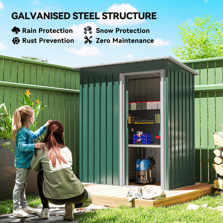 Outsunny 5 x 3 FT Outdoor Storage Shed with Sliding Door and Sloped Roof, Steel Frame Garden Shed Tool Equipment, Black